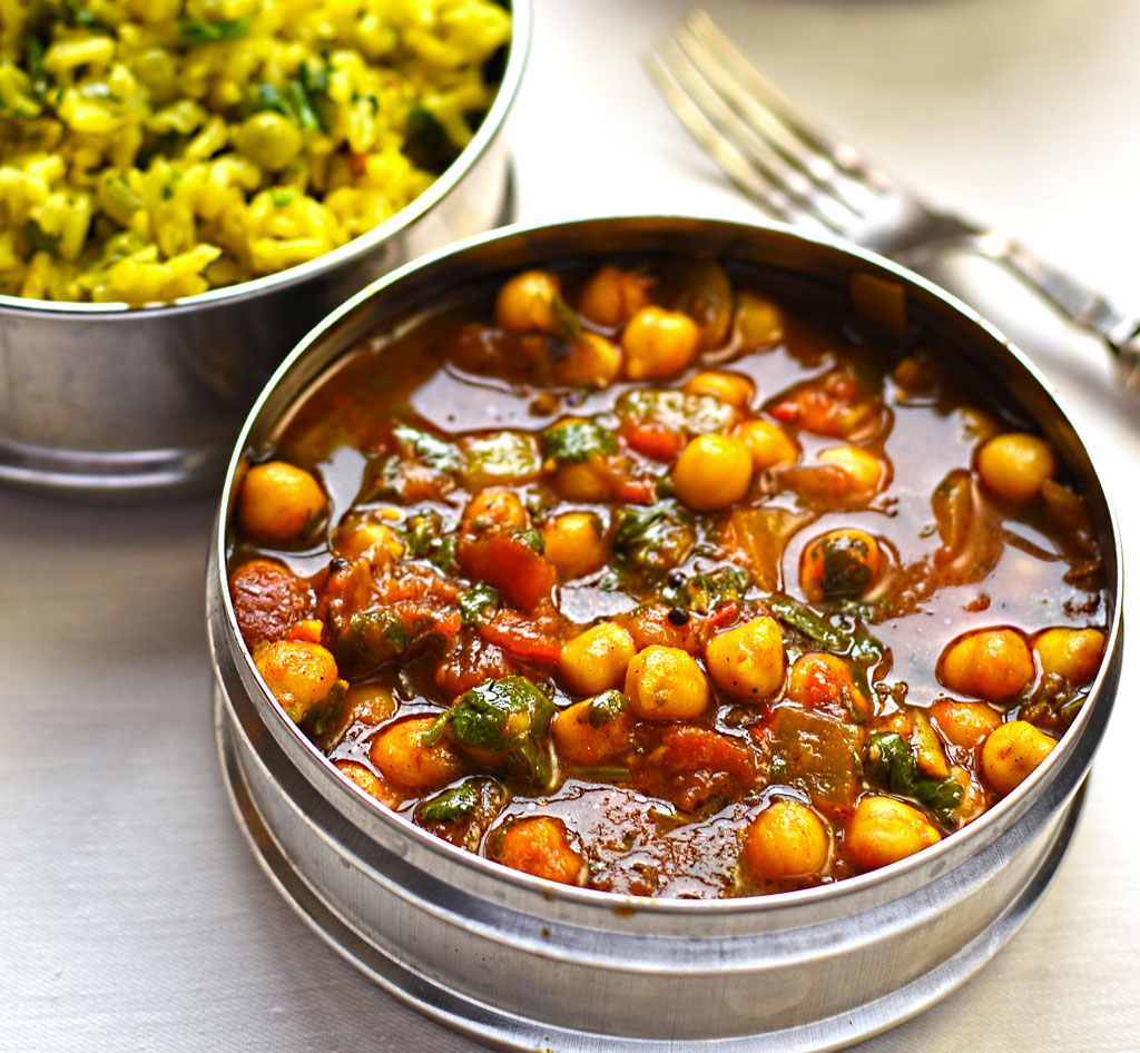 Chick Pea Curry with Green Pea Pilau