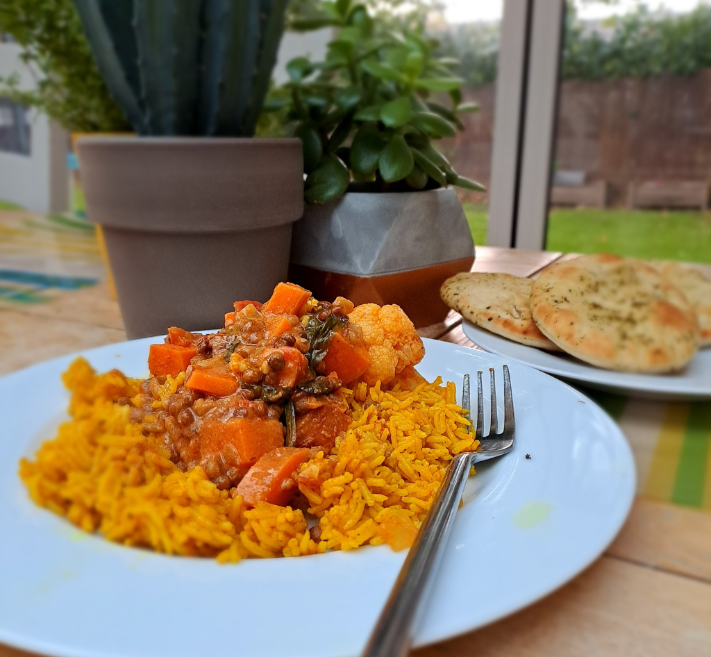 Vegetable and Lentil Curry with Yellow Spiced Rice